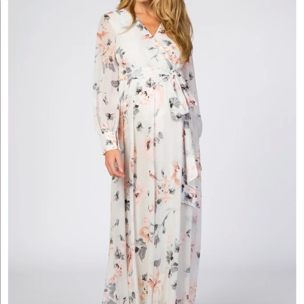 Ivory Floral Chiffon Maternity Maxi Dress, size M